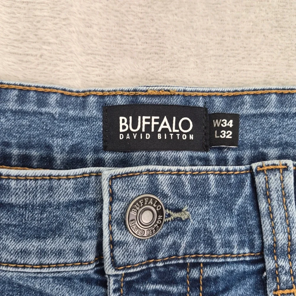 Buffalo 34 (36) x 32 David Bitton Mens Straight Leg Medium Wash Blue Denim Jeans